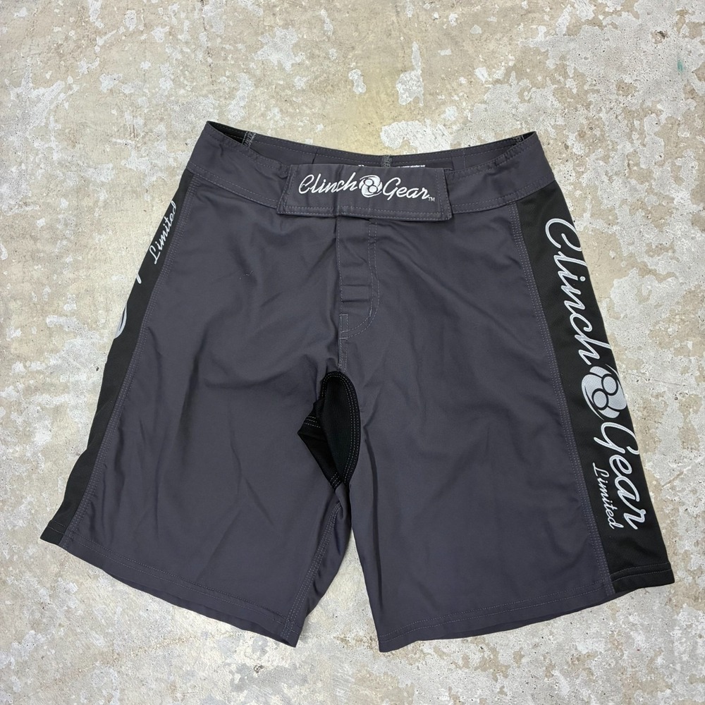 Clinch Gear Mens Shorts 30 Gray Black Logo 10" MMA Wrestling Fight Boxing